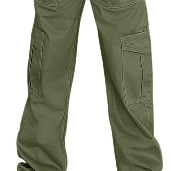 Pants - Baggy Wide Leg Cargo Pants - Stylish High Waisted Y2K Design with 6 Pockets